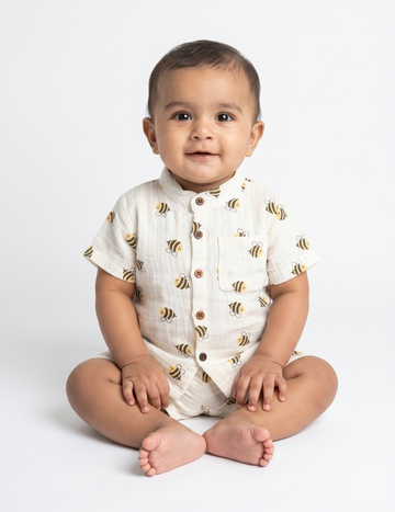 Infants' Bumblebee Print Muslin Button-Down Shirt and Shorts Set