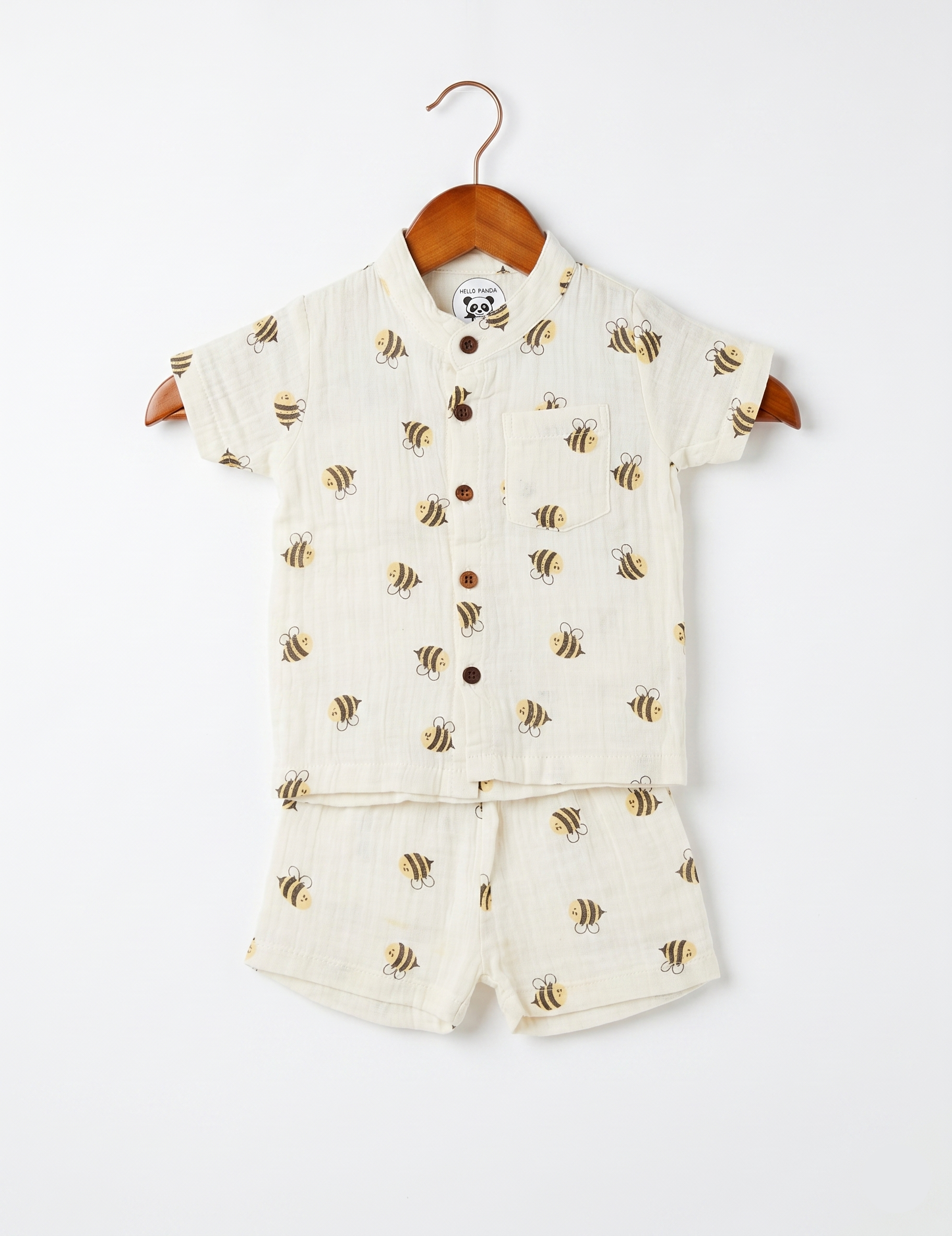 Infants' Bumblebee Print Muslin Button-Down Shirt and Shorts Set
