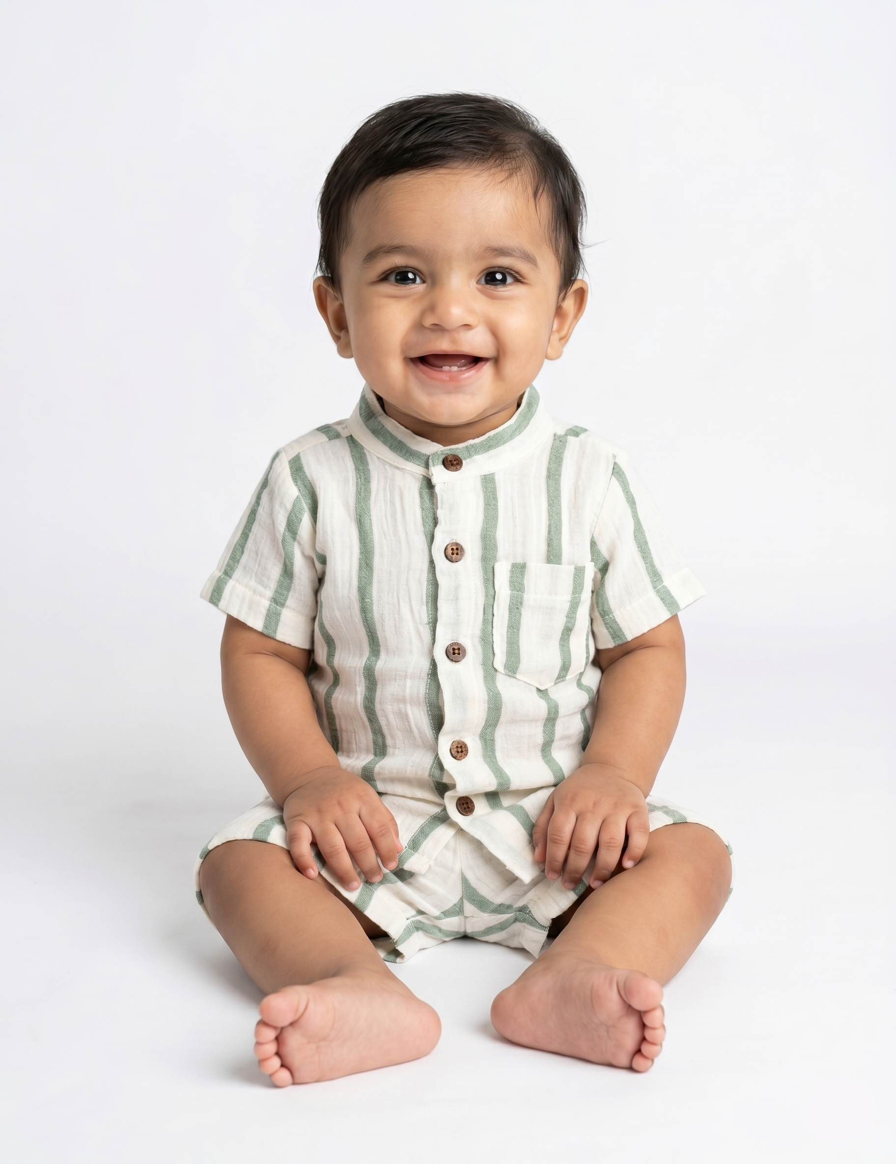 Infants' Striped Muslin Button-Down Shirt and Shorts Set