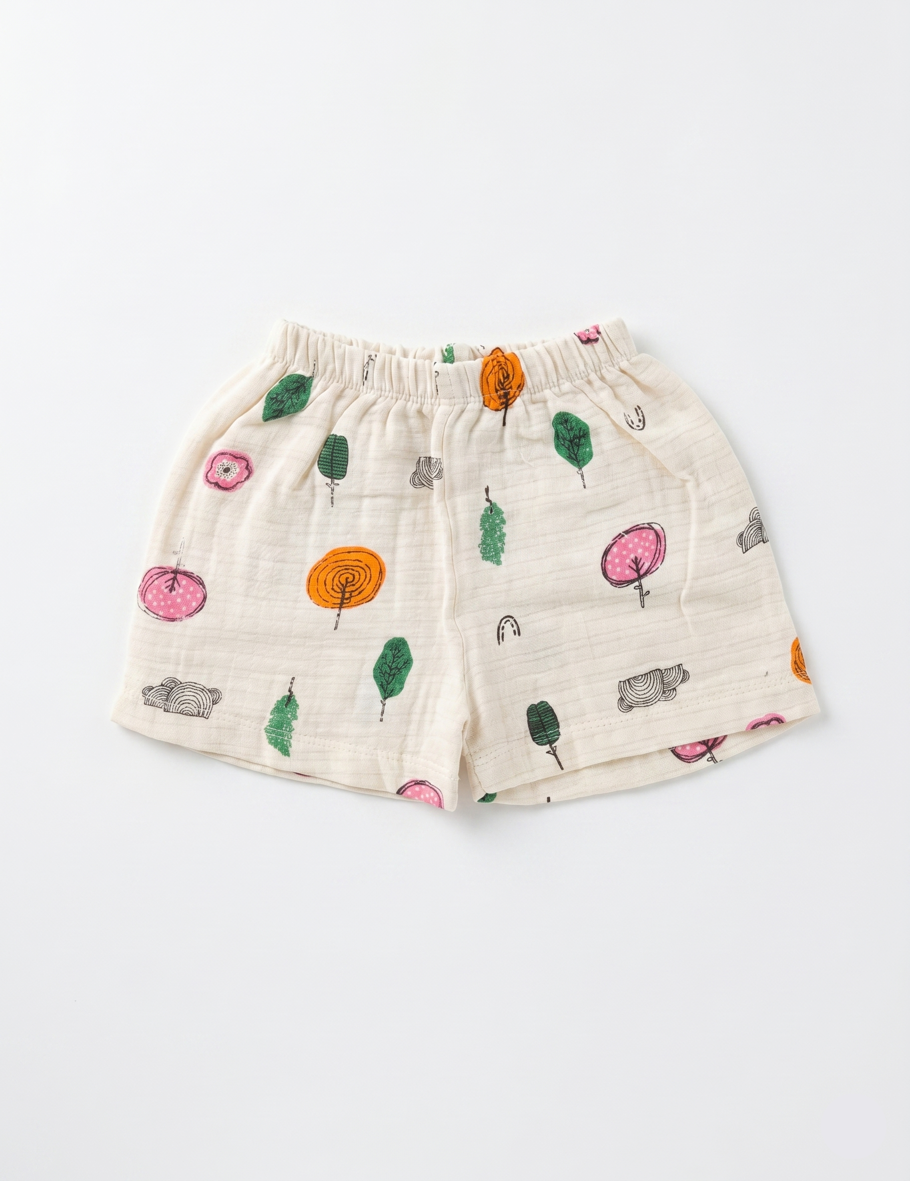 Soft Muslin Button-Down Shirt and Shorts Set – Whimsical Forest Print