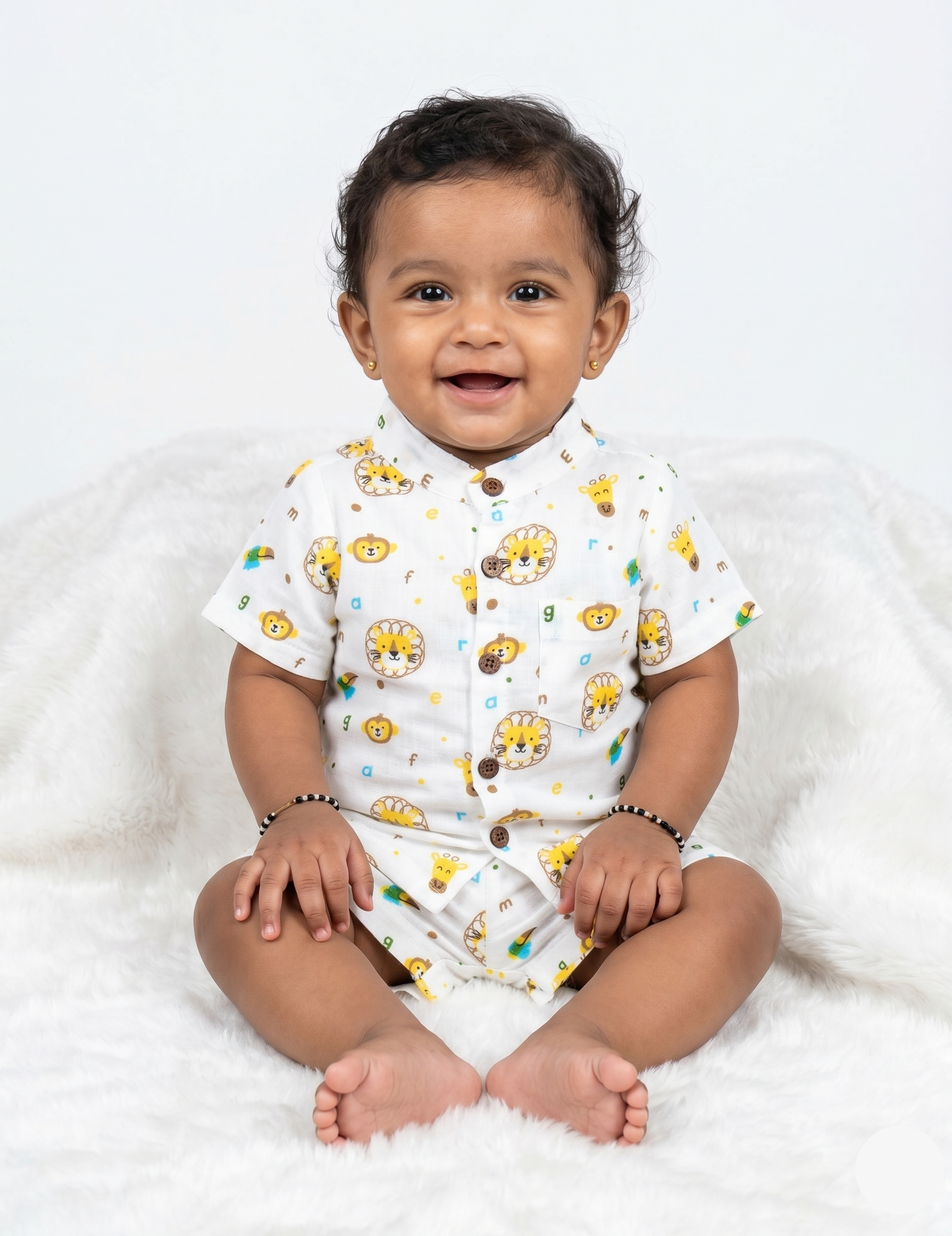 Breathable Cotton Muslin Button-Down Outfit – Fun Animal Safari Print