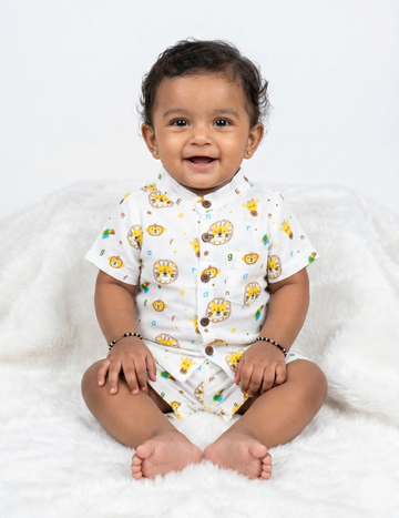Breathable Cotton Muslin Button-Down Outfit – Fun Animal Safari Print