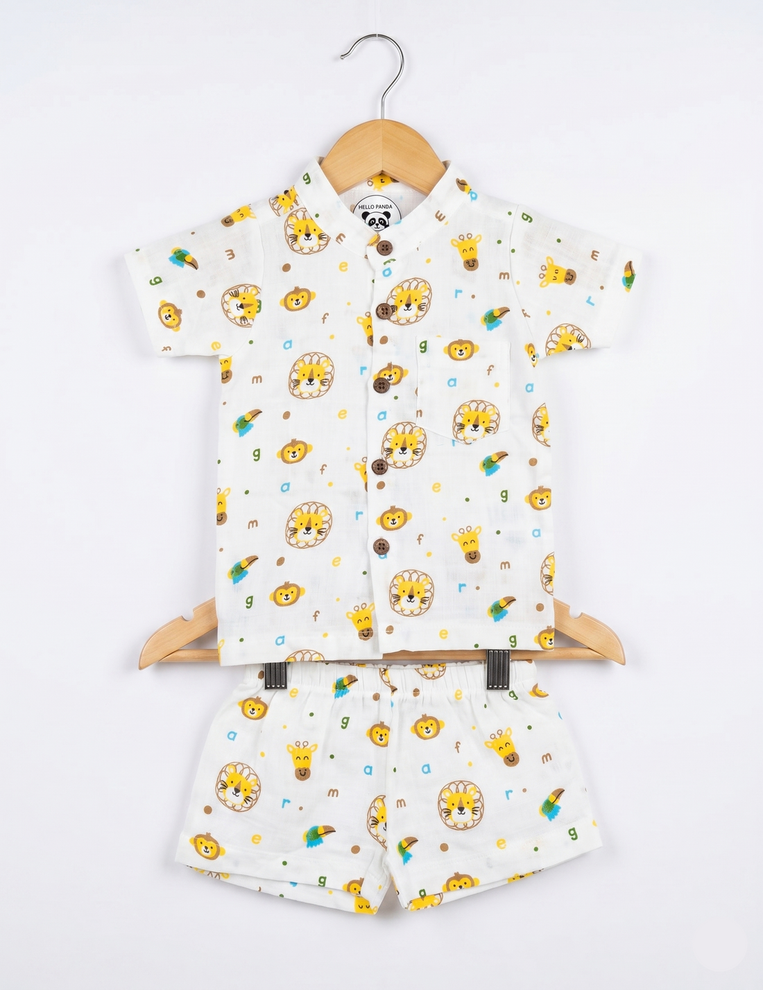 Breathable Cotton Muslin Button-Down Outfit – Fun Animal Safari Print