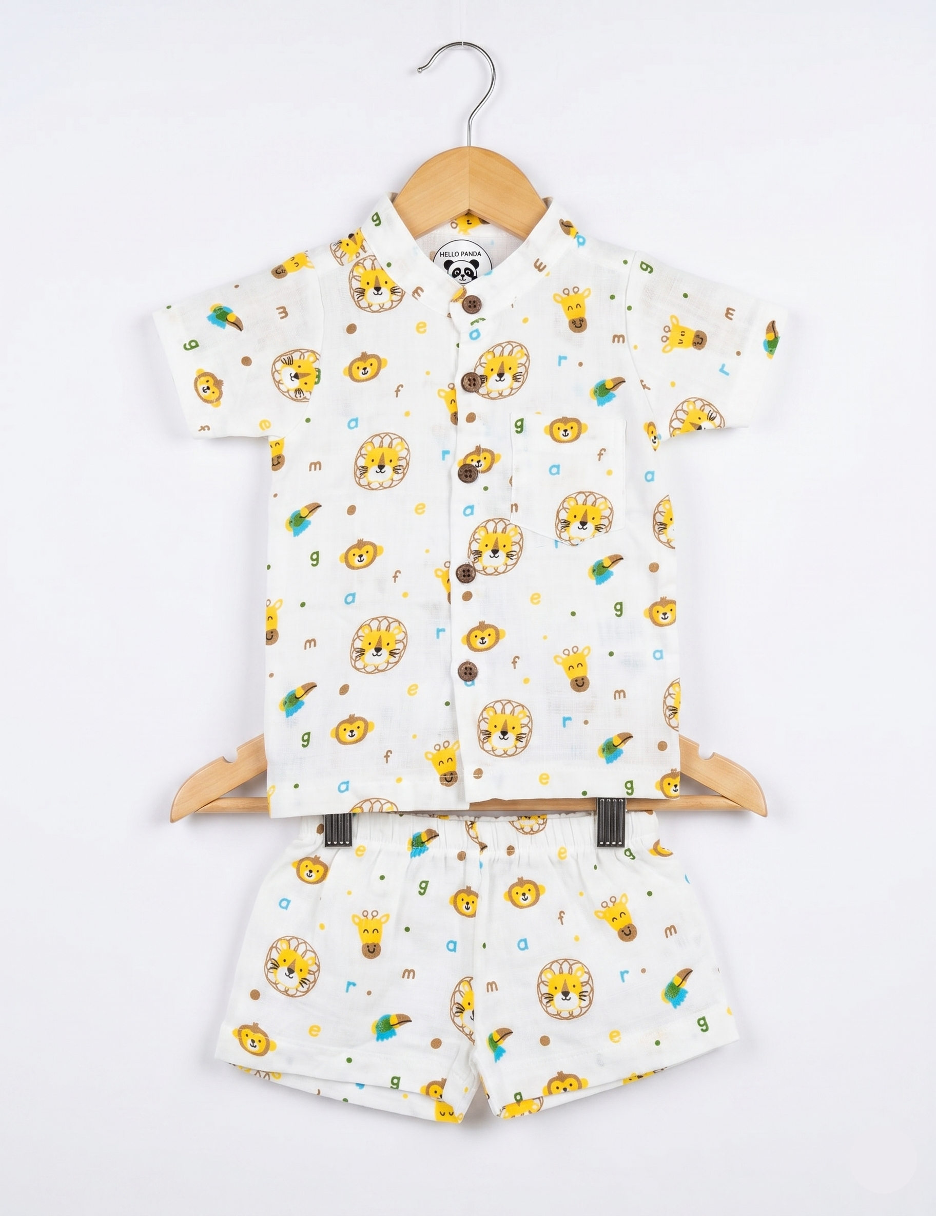 Breathable Cotton Muslin Button-Down Outfit – Fun Animal Safari Print