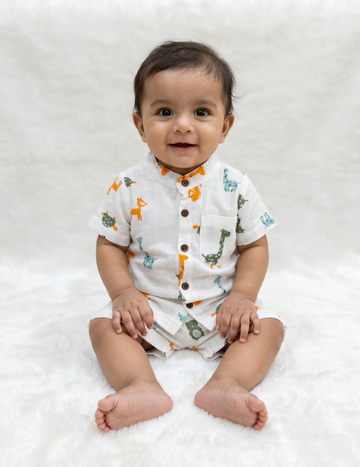 Playful Jungle Animal Print Muslin Co-ord Set for Kids