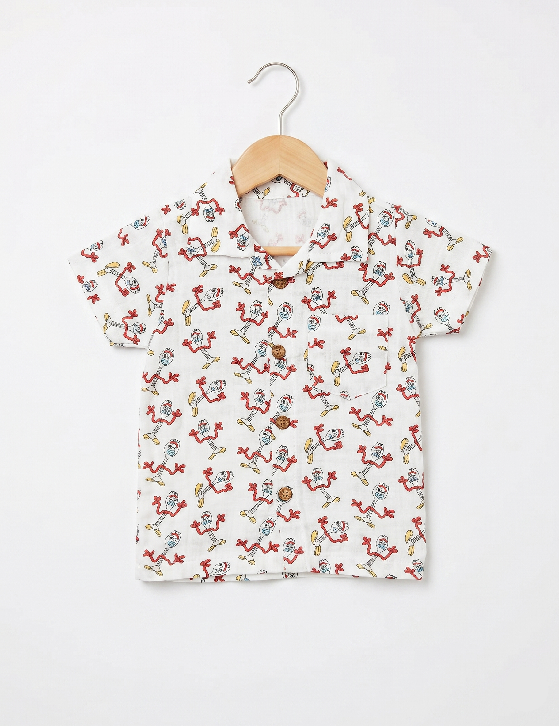 Soft Muslin Cotton Button-Down Shirt & Shorts Set - Fun Character Print