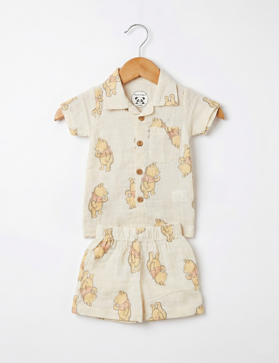 Soft Muslin Button-Down Shirt & Shorts Set - Classic Bear Print