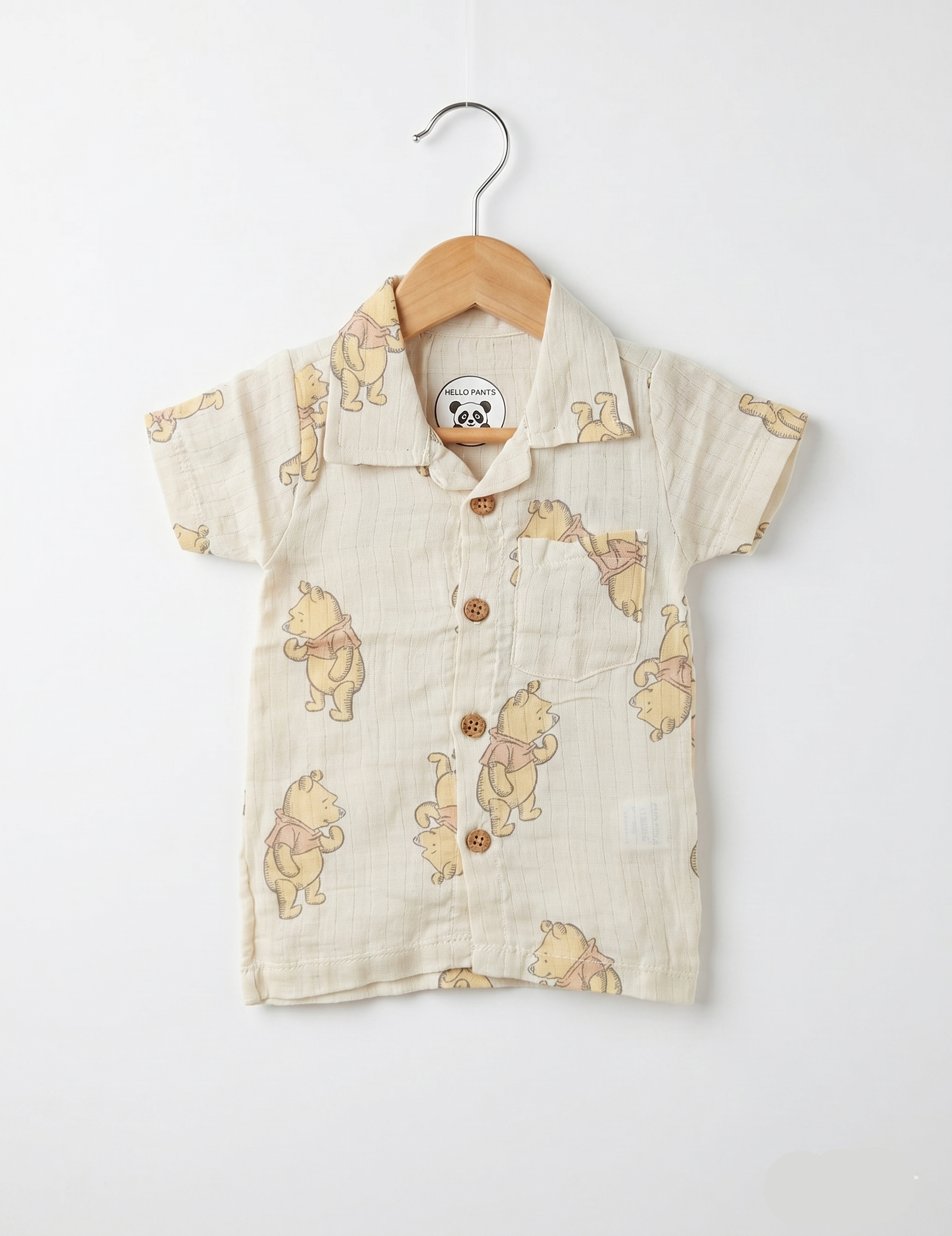 Soft Muslin Button-Down Shirt & Shorts Set - Classic Bear Print