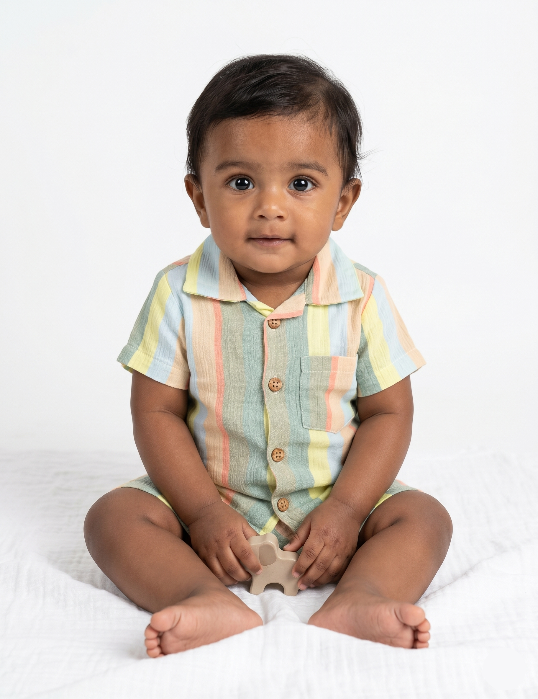 Soft Muslin Button-Down Shirt & Shorts Set - Pastel Stripe