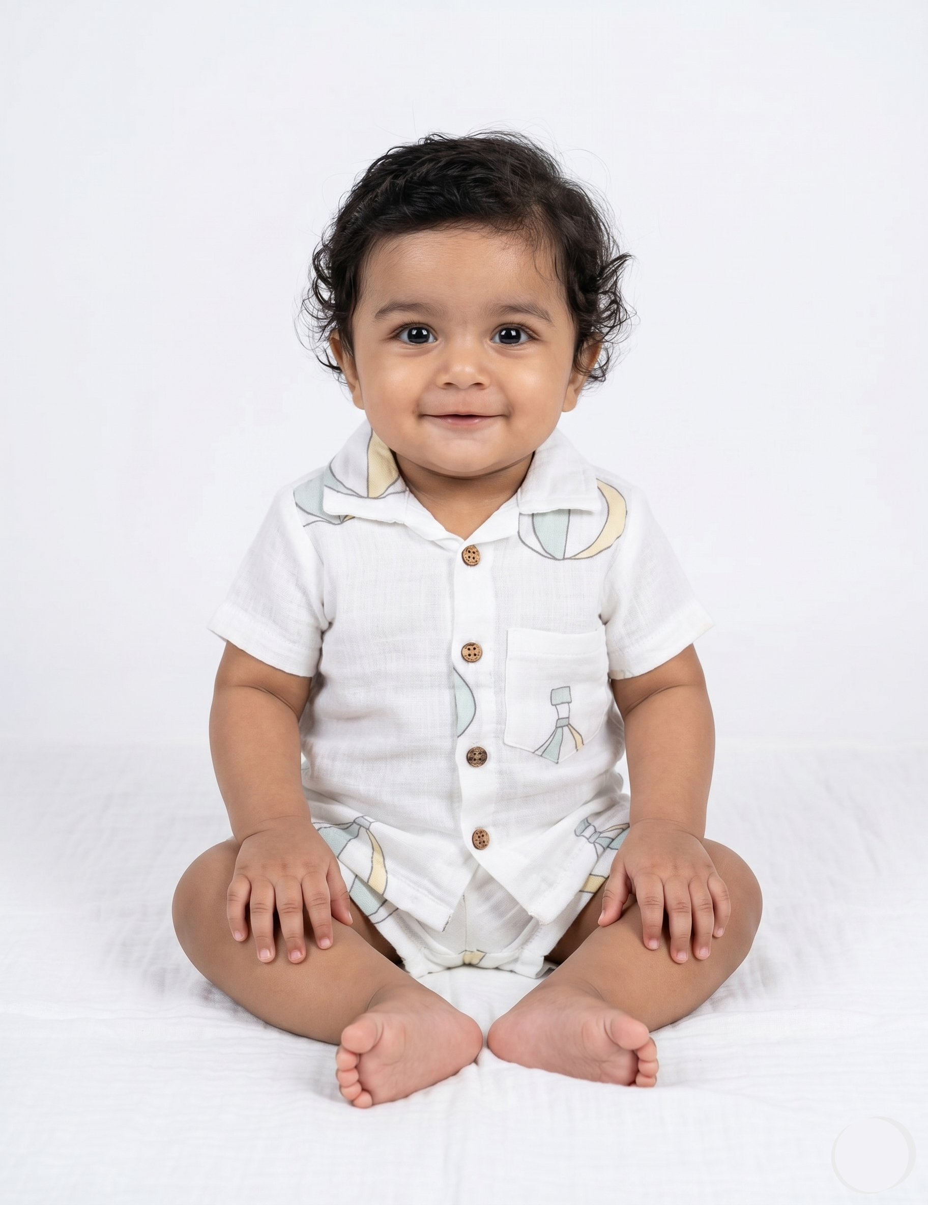 Soft Muslin Button-Down Shirt & Shorts Set - Hot Air Balloon Print