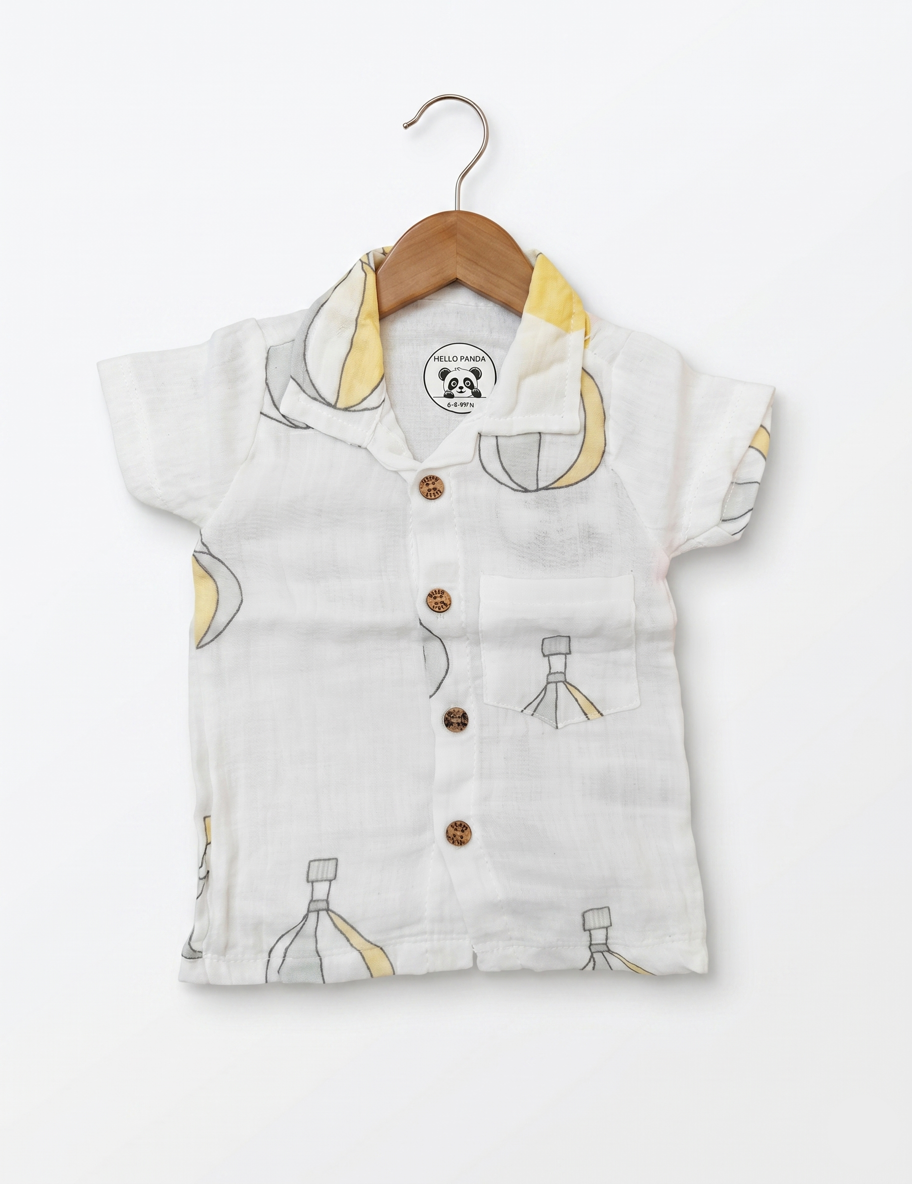 Soft Muslin Button-Down Shirt & Shorts Set - Hot Air Balloon Print