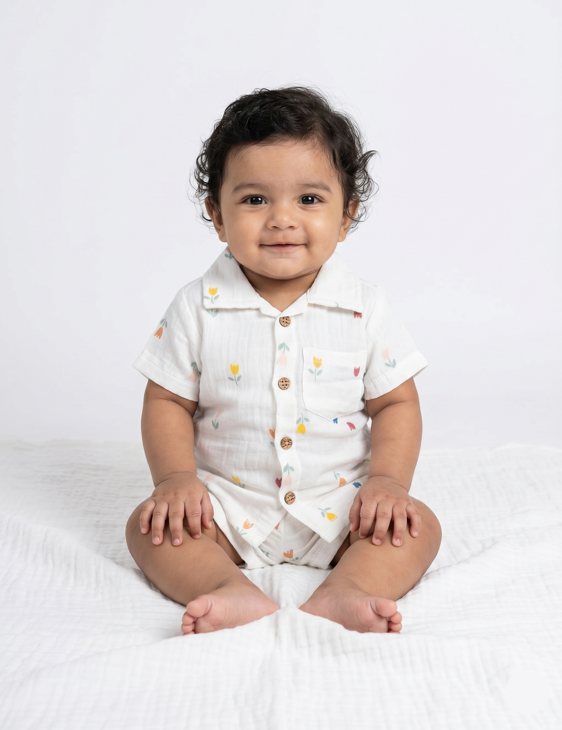 Muslin Cotton Summer Short Set - Cute Minimalist Floral Design