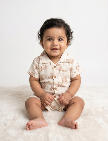 Breathable Muslin Kids’ Lounge Set - Sweet Natured Character Design