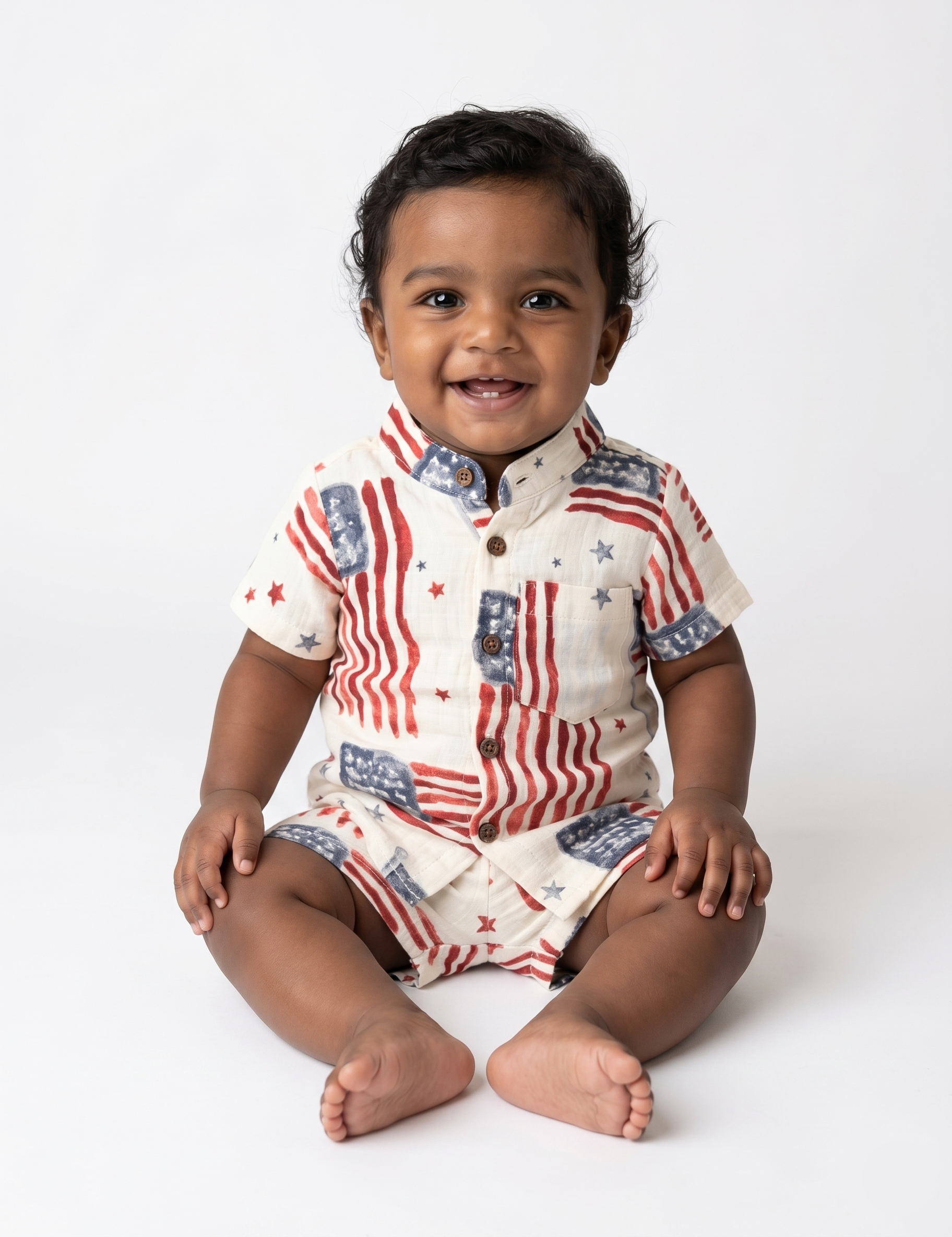 Muslin Cotton Summer Short Set - Flag and Star Pattern