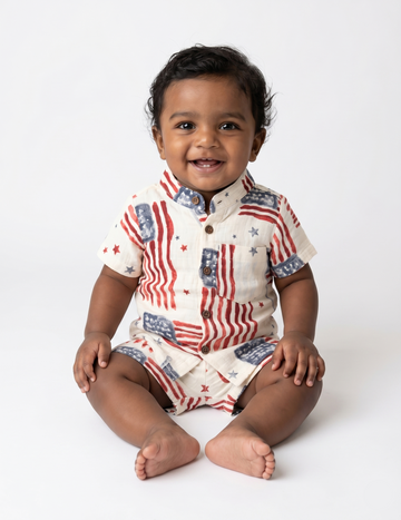 Muslin Cotton Summer Short Set - Flag and Star Pattern