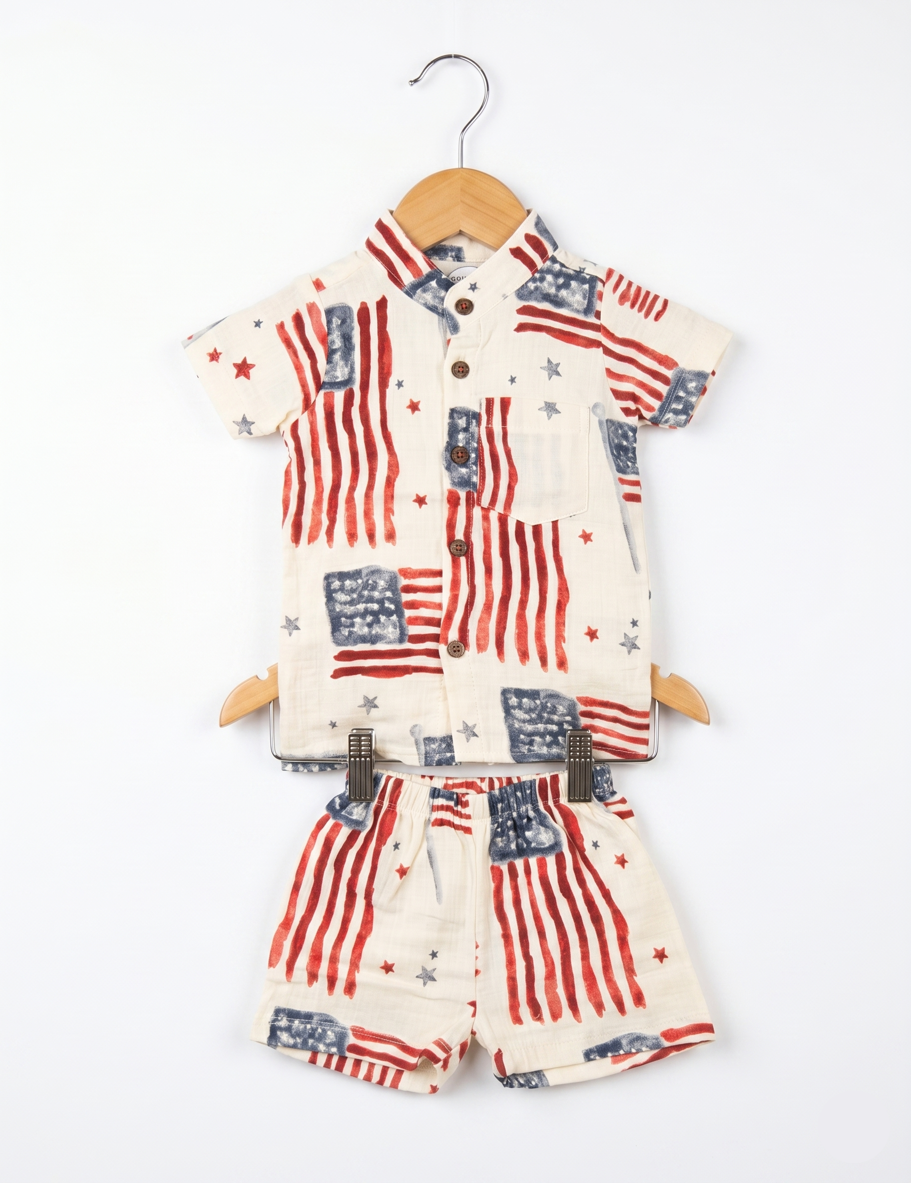 Muslin Cotton Summer Short Set - Flag and Star Pattern