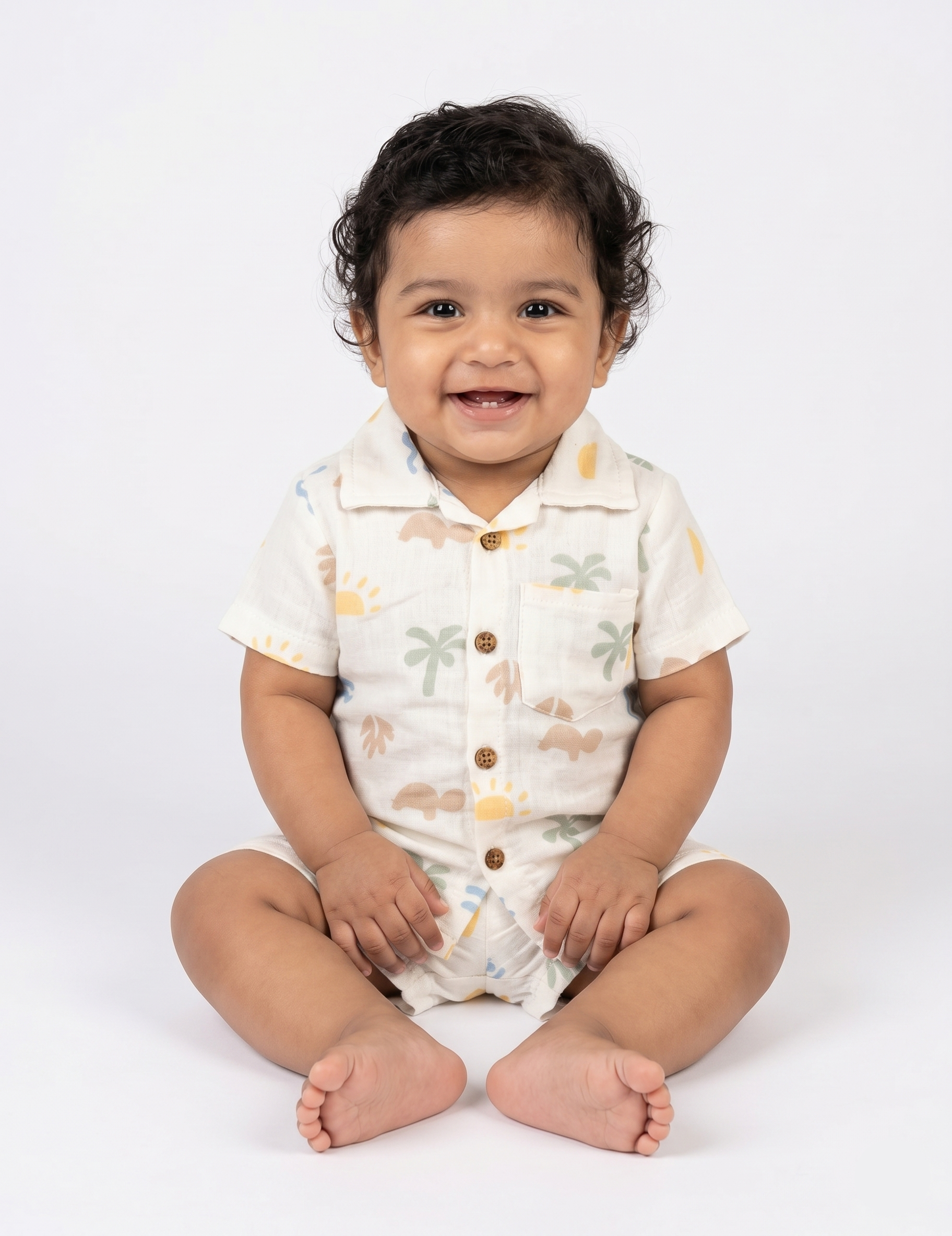 Soft Muslin Button-Down Shirt & Shorts Set - Tropical Summer Print