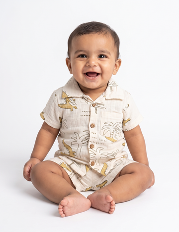 Little Flower Soft Muslin Two-Piece Outfit – Tropical Crocodile Print