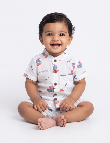Kids Nautical Muslin Short Set – Shirt & Shorts