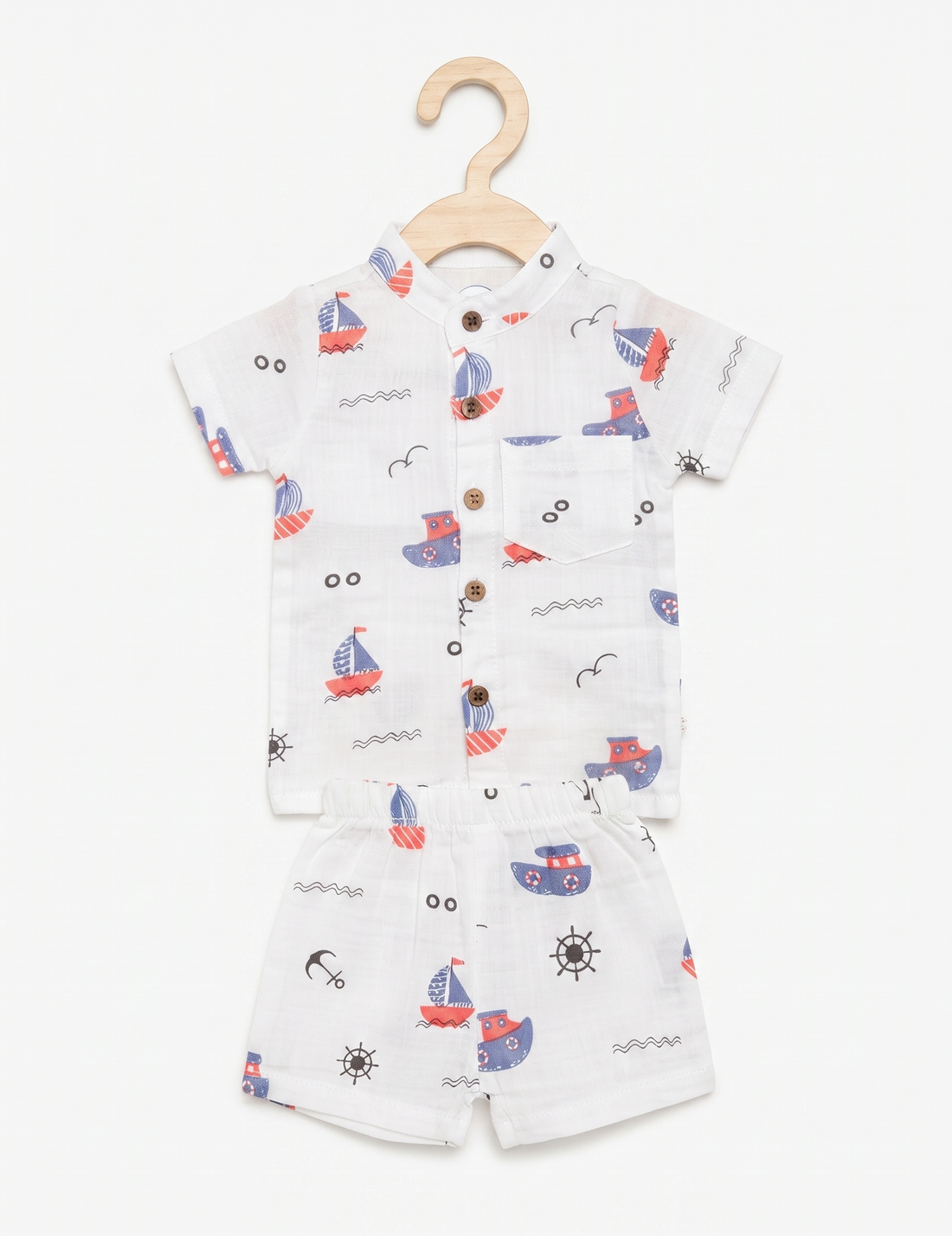 Kids Nautical Muslin Short Set – Shirt & Shorts