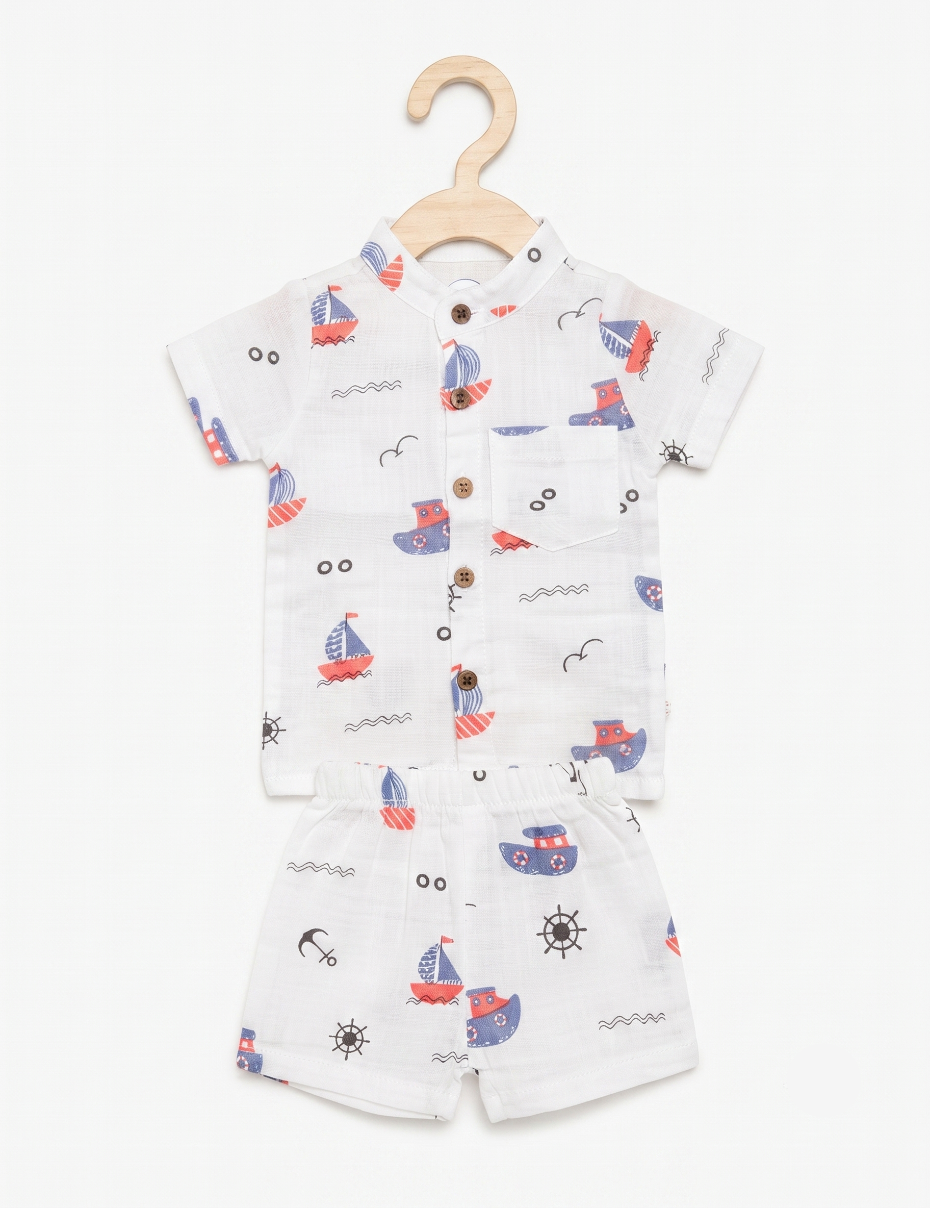 Kids Nautical Muslin Short Set – Shirt & Shorts