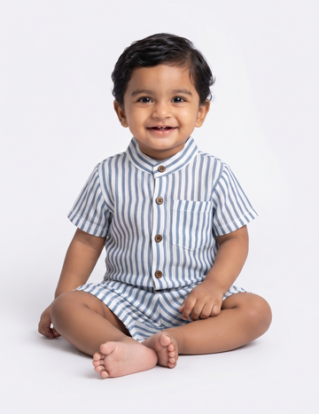 Kids Striped Cotton Short Set – Shirt & Shorts