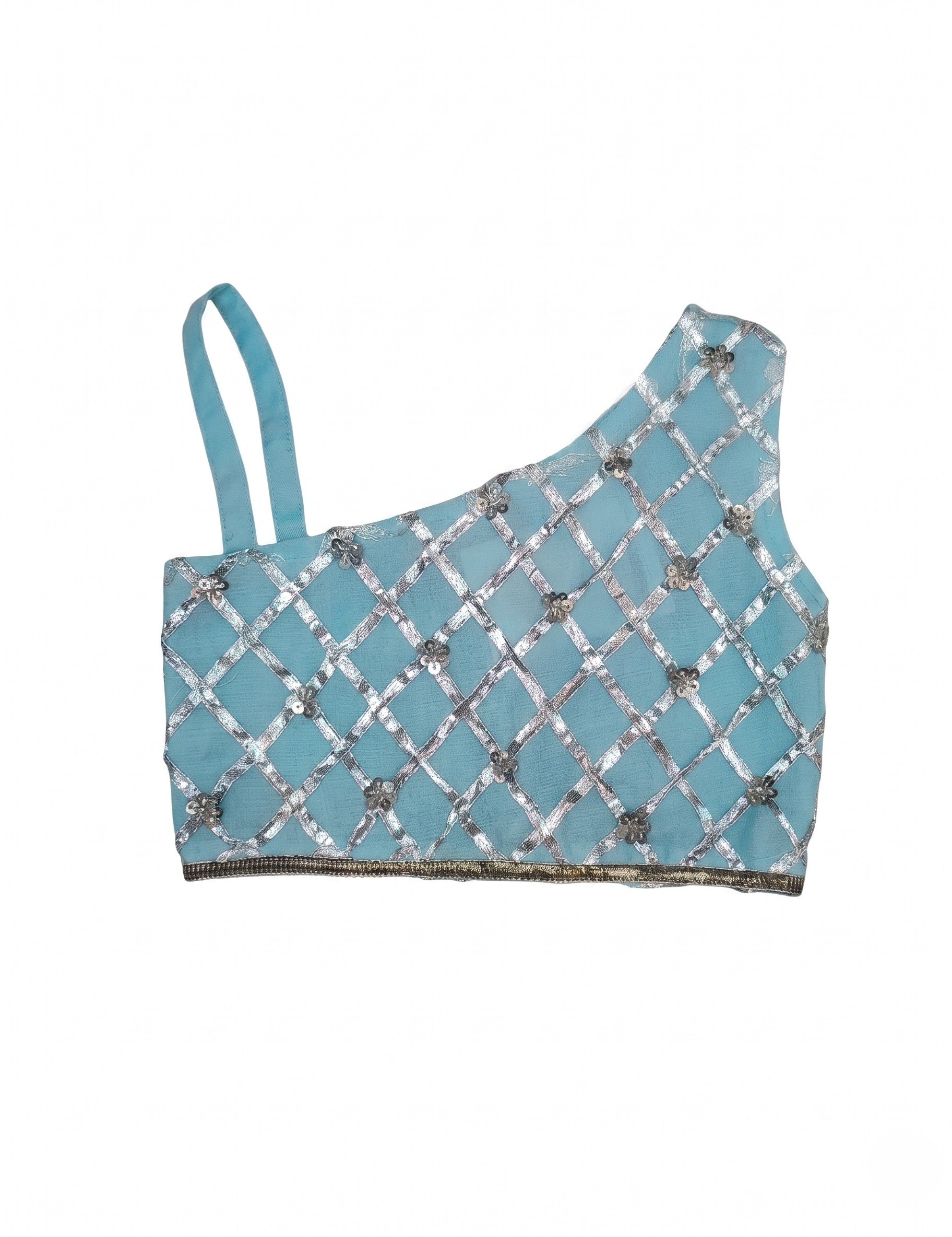 Girls Blue Net Lehenga Choli with Gota Patti Work | Kids Indian Festive Dress