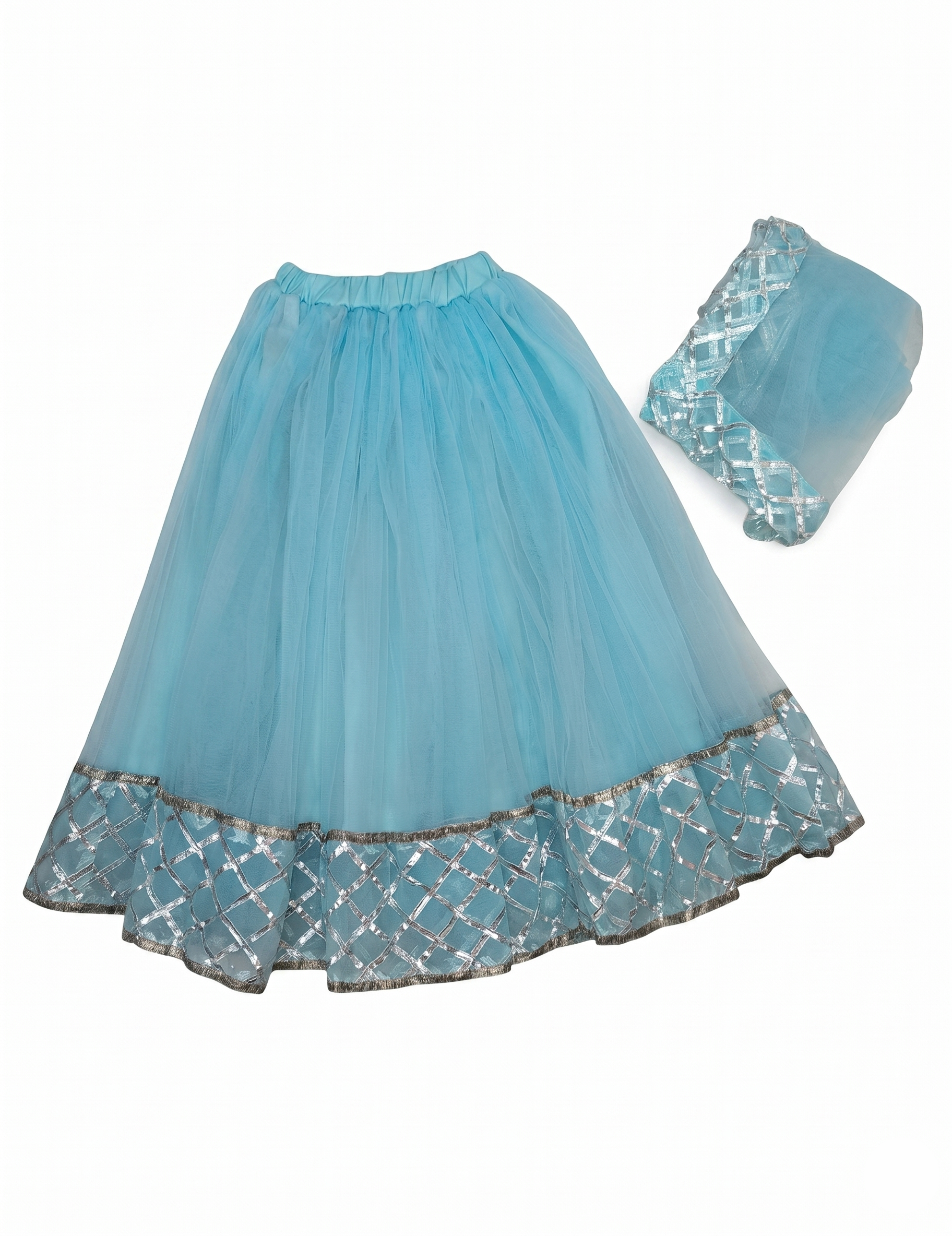 Girls Blue Net Lehenga Choli with Gota Patti Work | Kids Indian Festive Dress