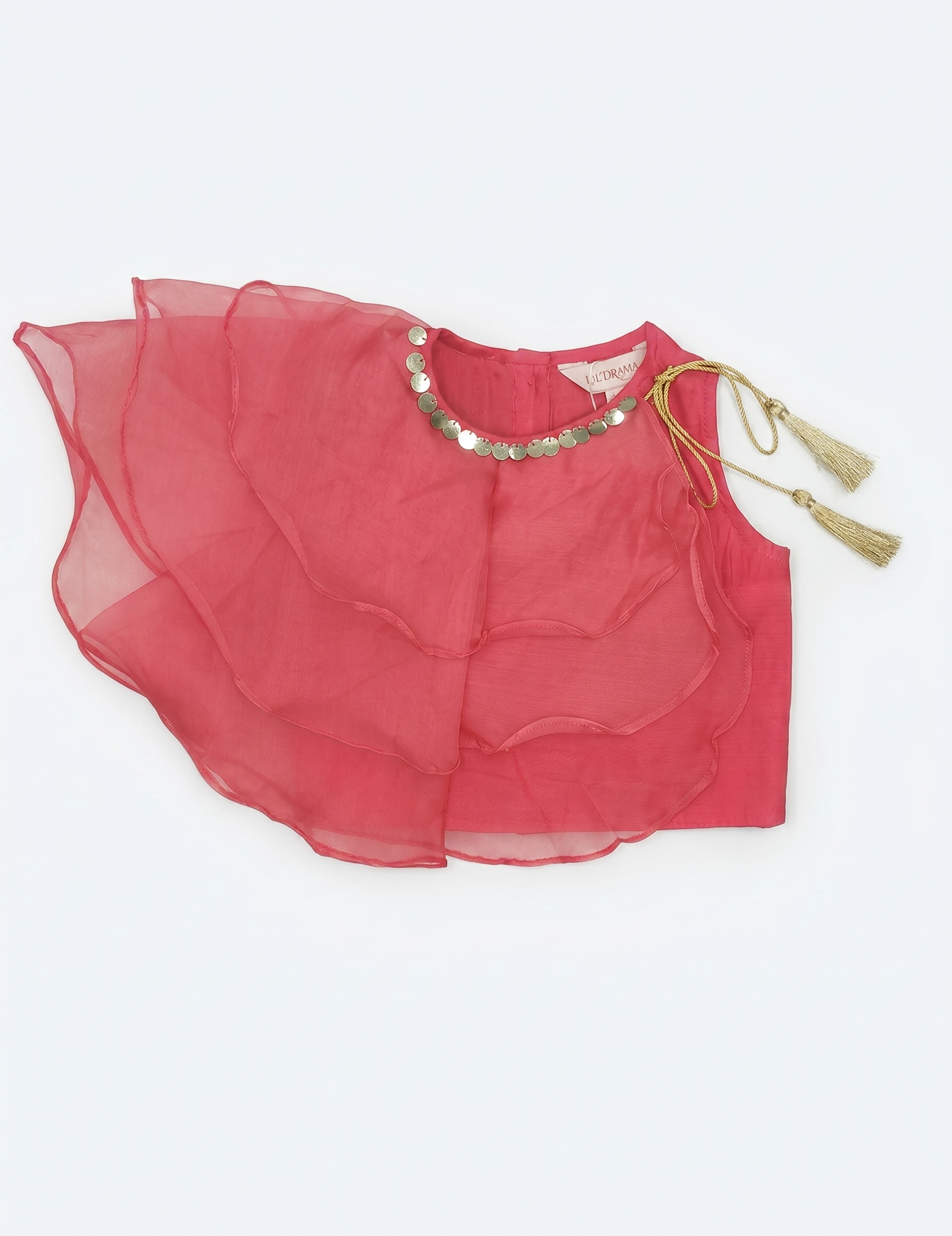 Girls' Red Ruffle Choli and Floral Lehenga Set | Kids' Indo-Western Party Dress