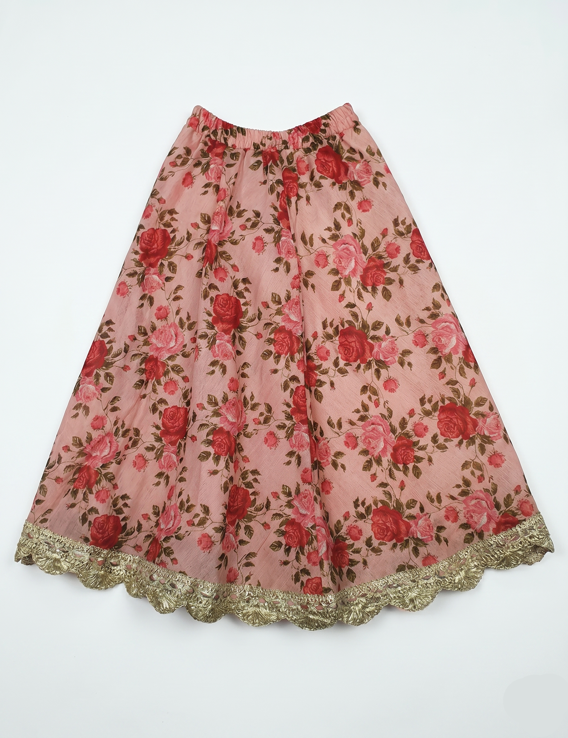 Girls' Red Ruffle Choli and Floral Lehenga Set | Kids' Indo-Western Party Dress