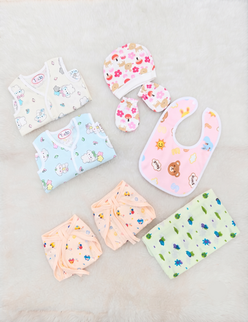 Baby Essentials Starter Kit - 8-Piece Newborn Clothing & Accessory Combo