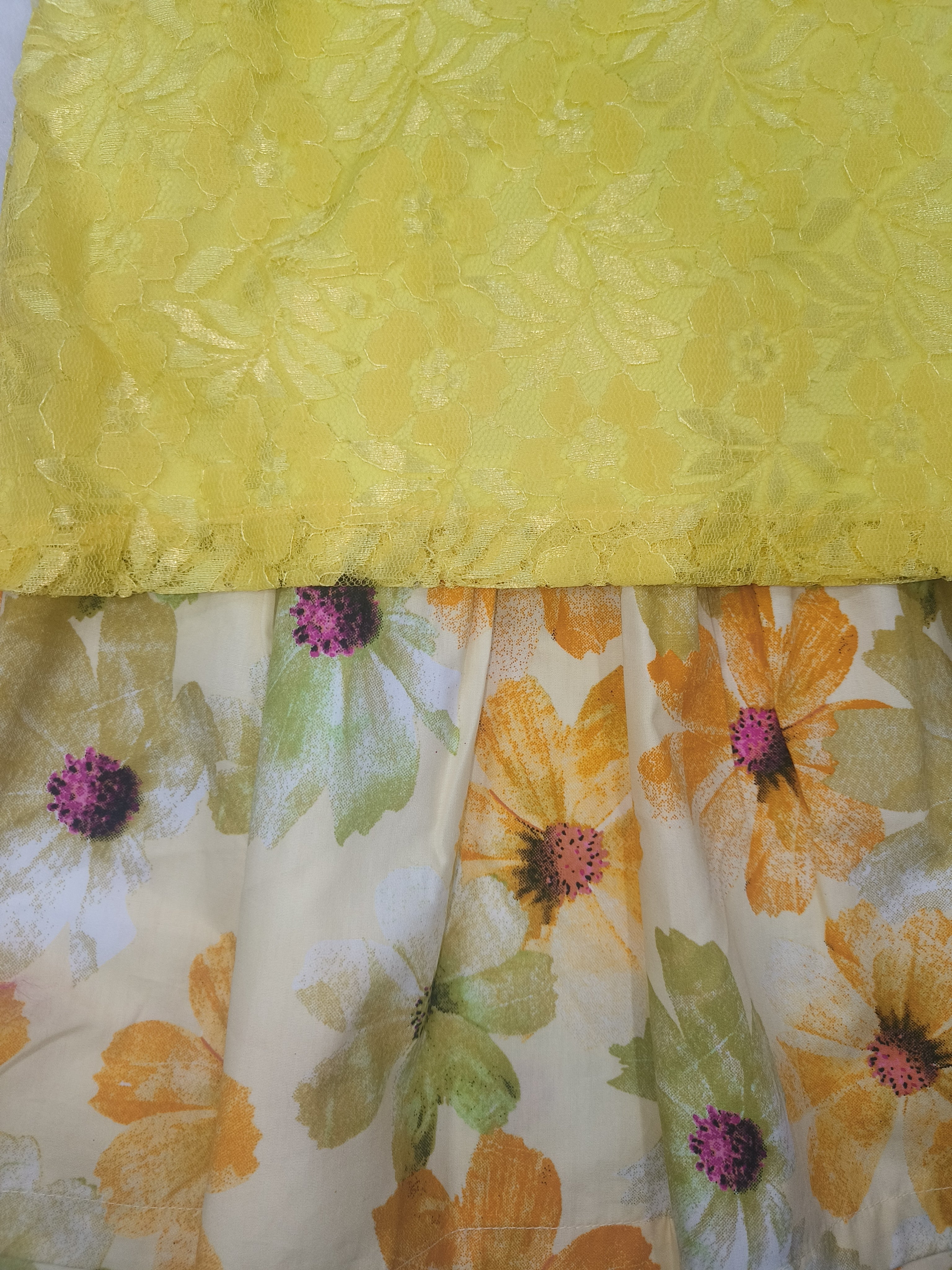 Kids Yellow Lace Top and Floral Print Skirt