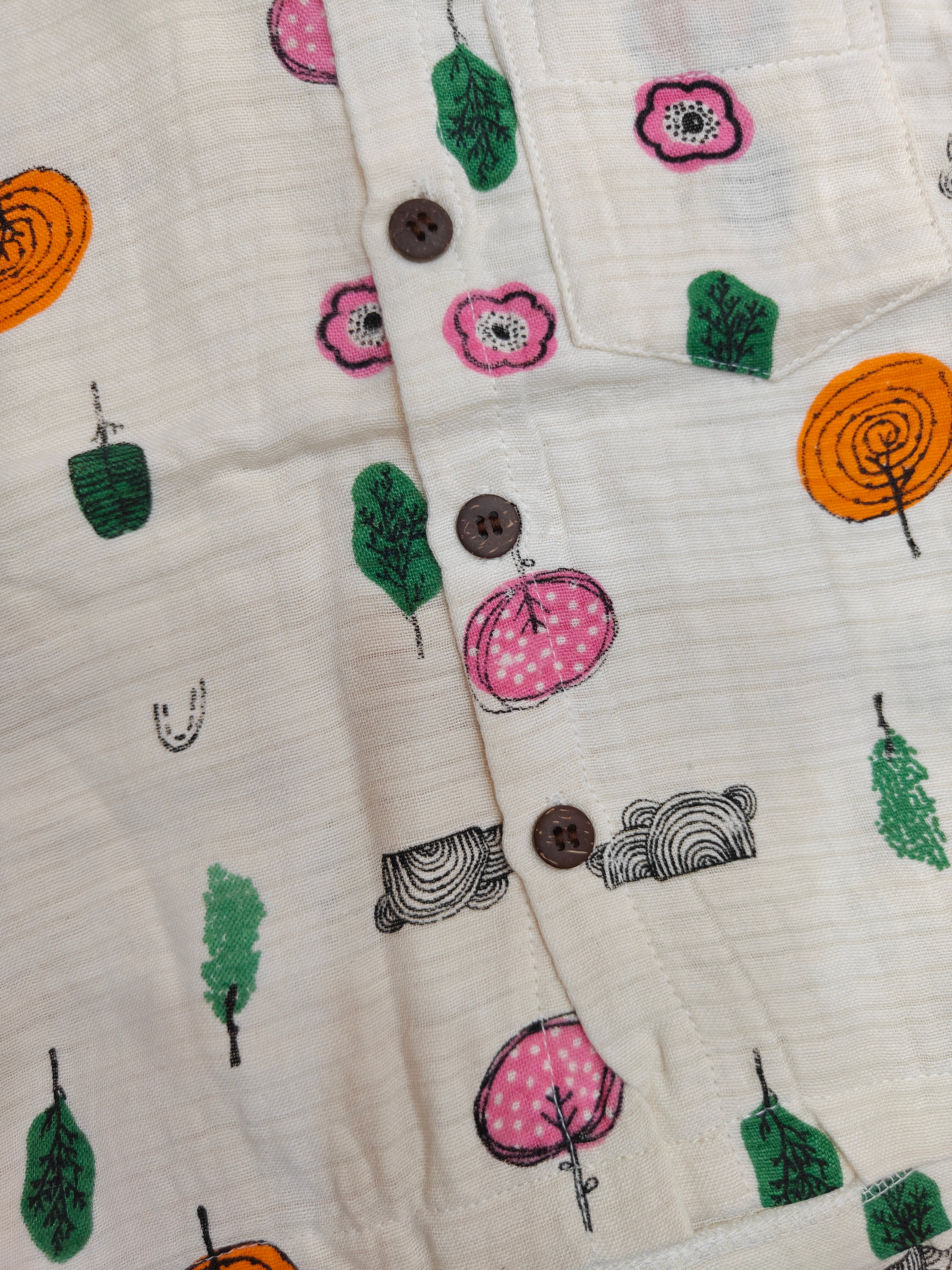 Soft Muslin Button-Down Shirt and Shorts Set – Whimsical Forest Print