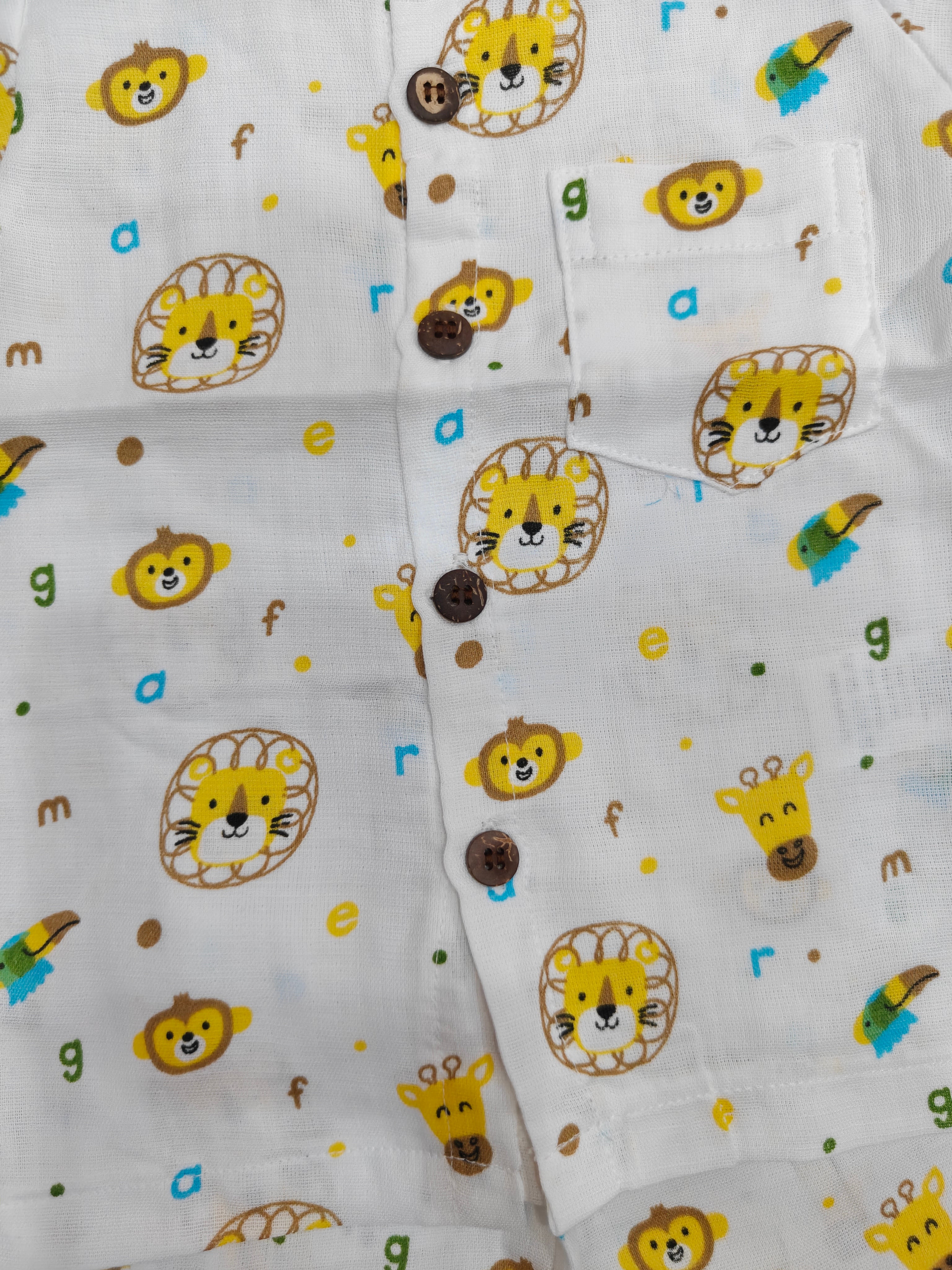Breathable Cotton Muslin Button-Down Outfit – Fun Animal Safari Print
