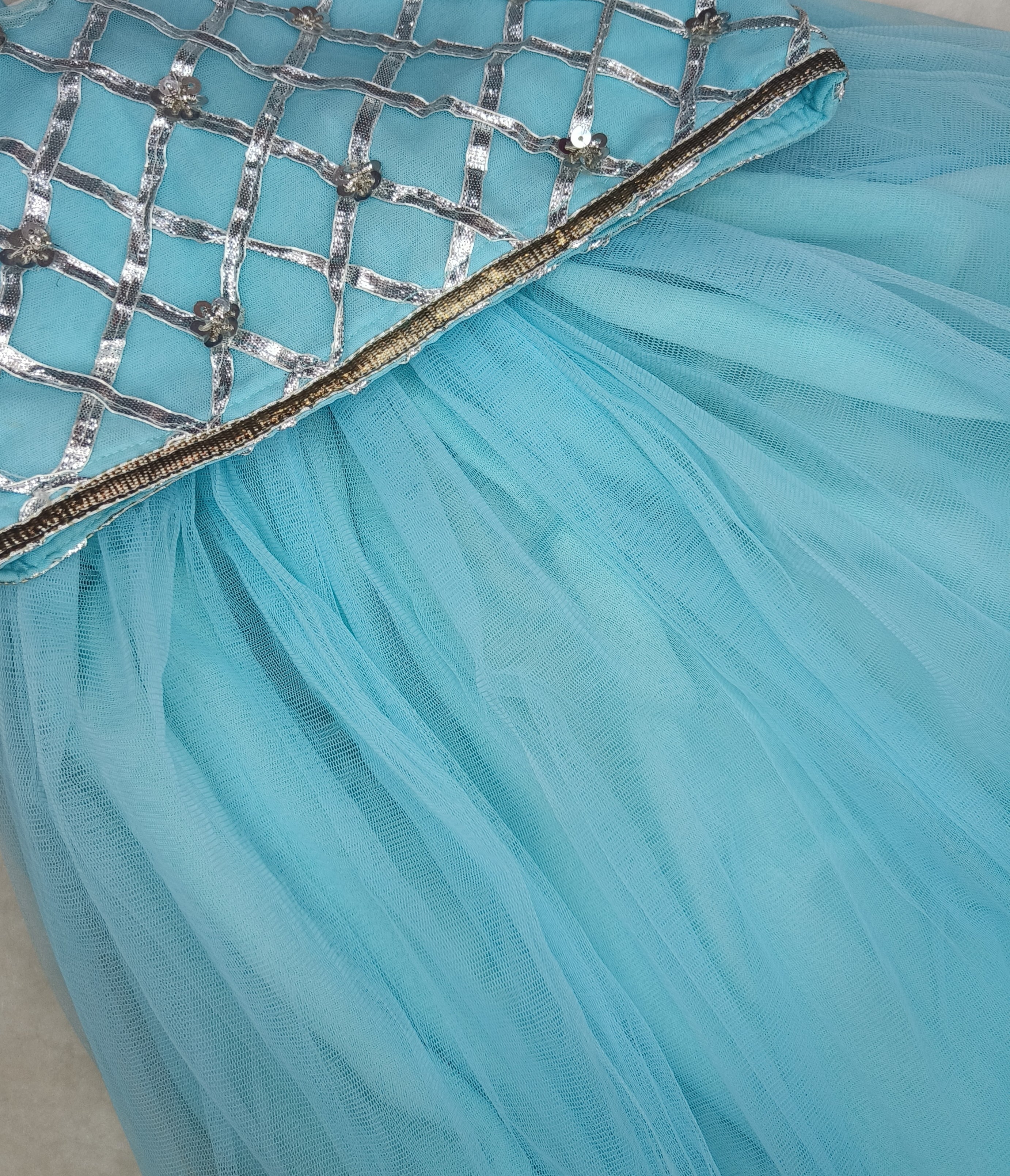 Girls Blue Net Lehenga Choli with Gota Patti Work | Kids Indian Festive Dress
