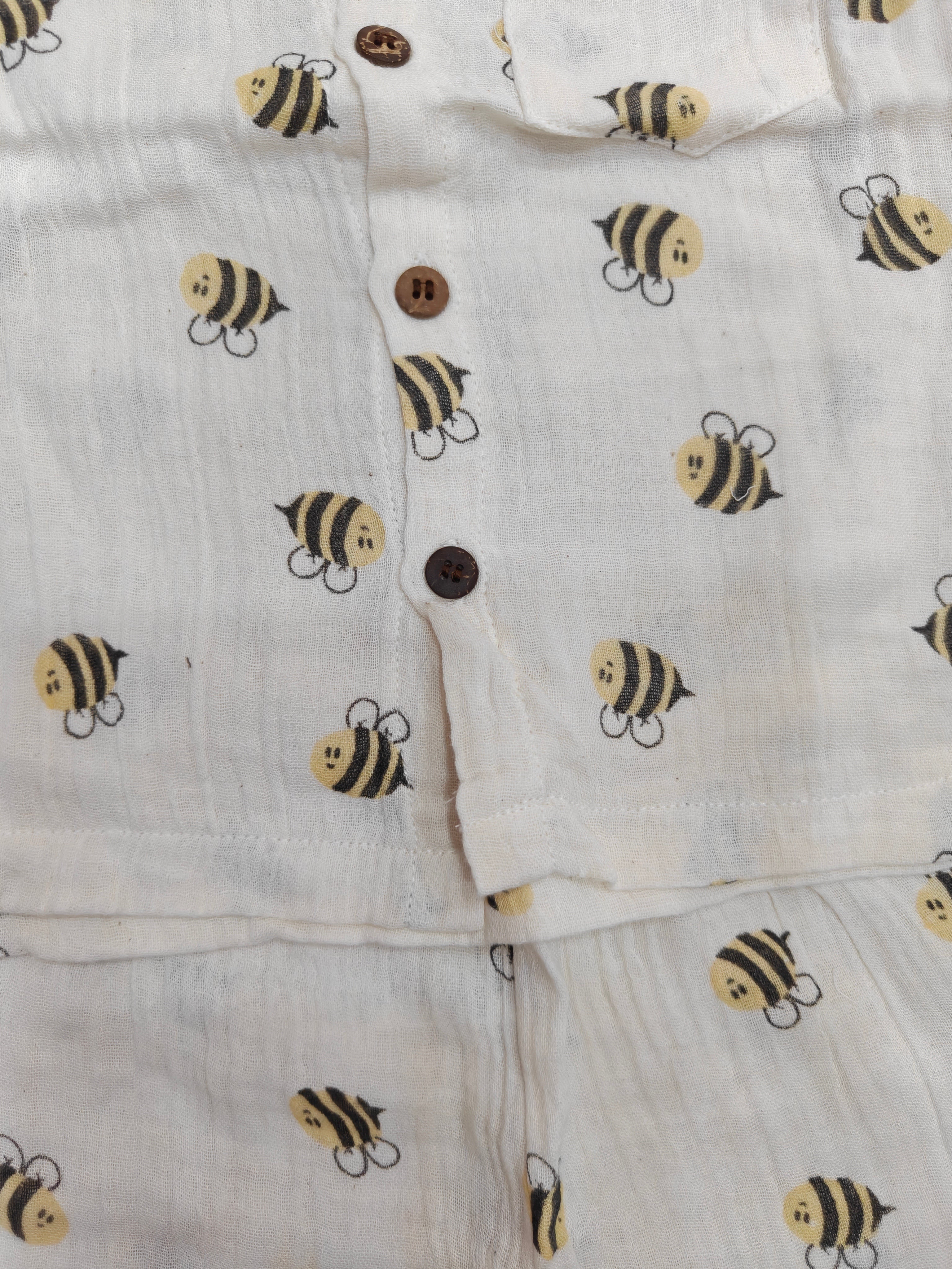 Infants' Bumblebee Print Muslin Button-Down Shirt and Shorts Set