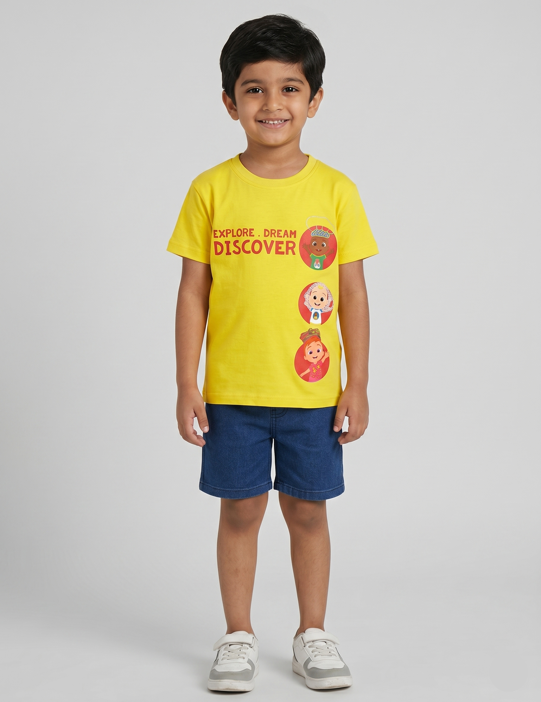 Kids' CoComelon "Explore Dream Discover" Yellow Graphic T-Shirt