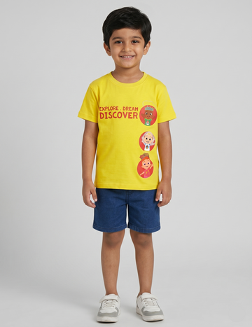 Kids' CoComelon "Explore Dream Discover" Yellow Graphic T-Shirt