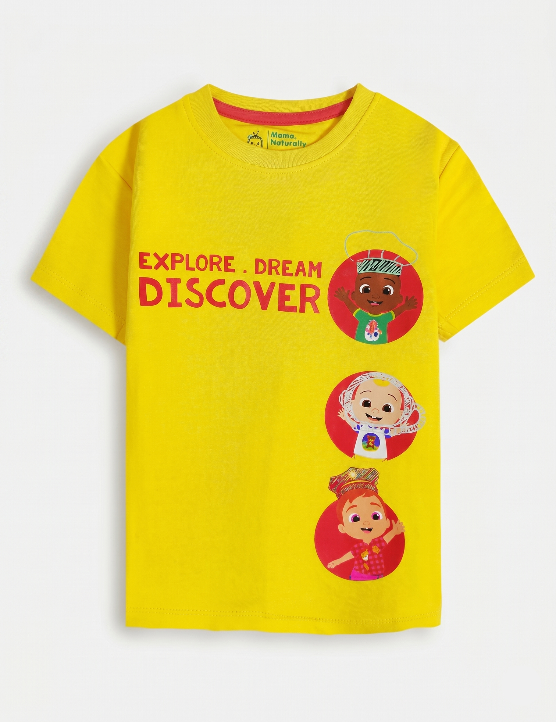 Kids' CoComelon "Explore Dream Discover" Yellow Graphic T-Shirt