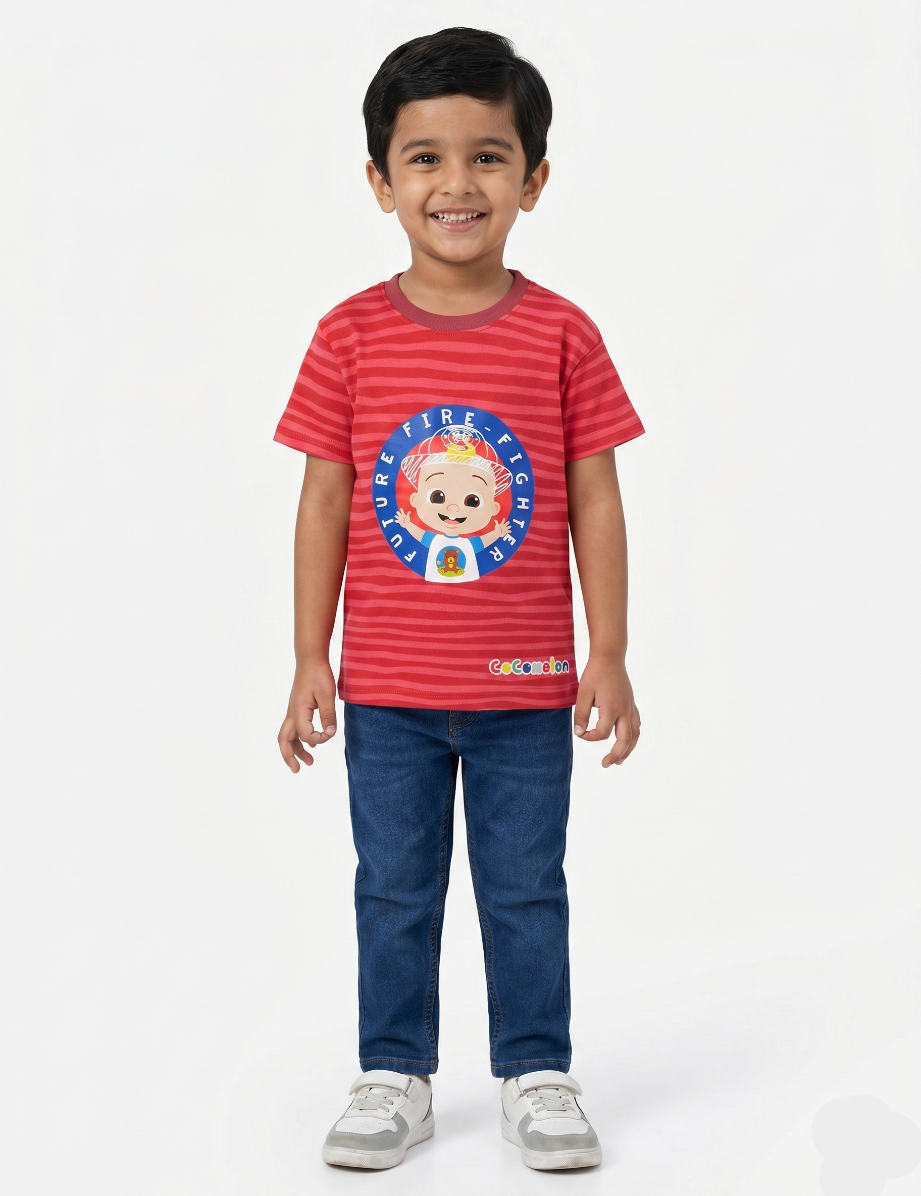 Kids' CoComelon "Future Fire-Fighter" Red Striped Graphic T-Shirt