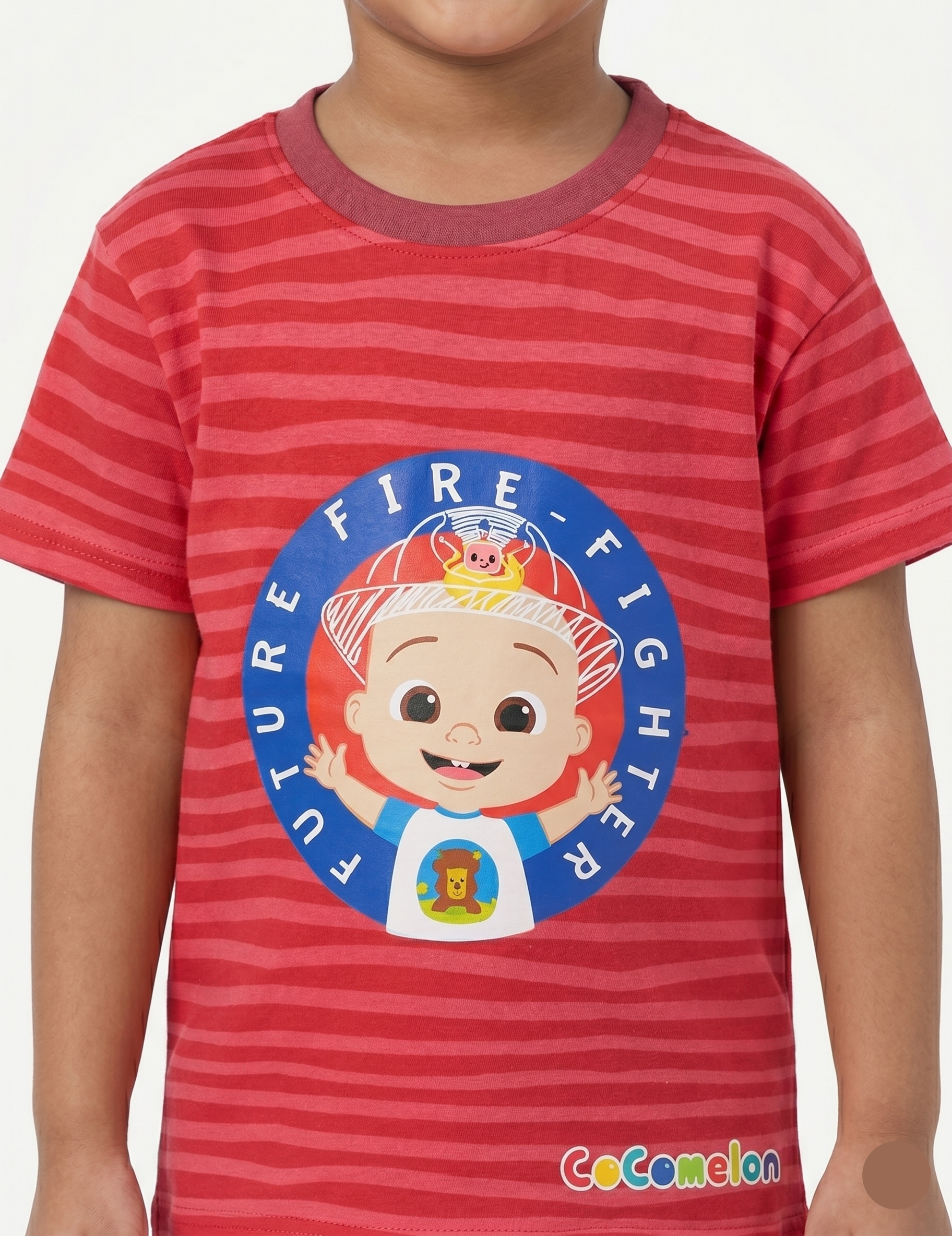 Kids' CoComelon "Future Fire-Fighter" Red Striped Graphic T-Shirt