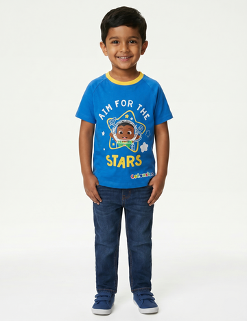 Kids' CoComelon "Aim For The Stars" Blue Astronaut Graphic T-Shirt