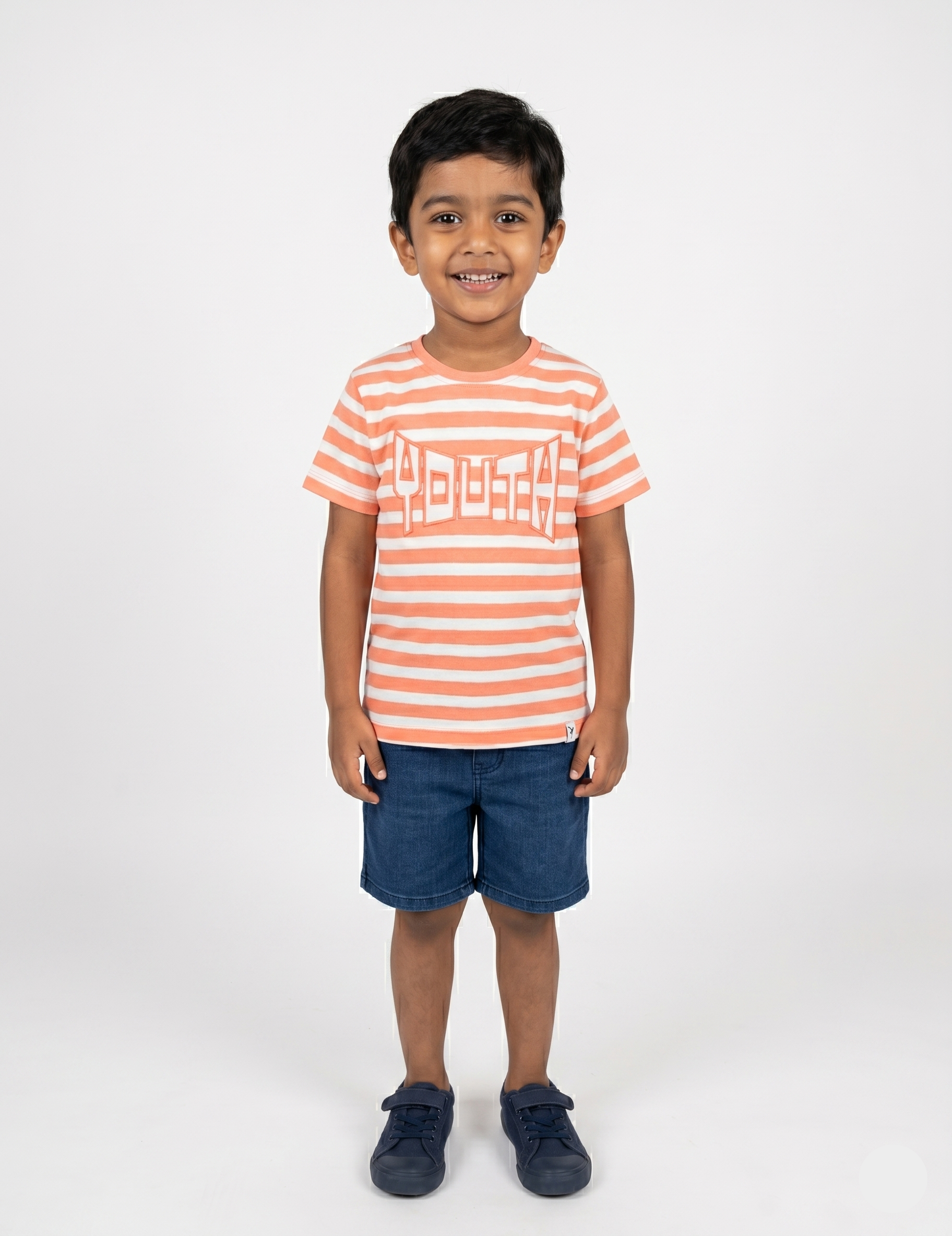 Kids' Orange and White Striped "YOUTH" Graphic T-Shirt
