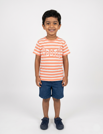 Kids' Orange and White Striped "YOUTH" Graphic T-Shirt