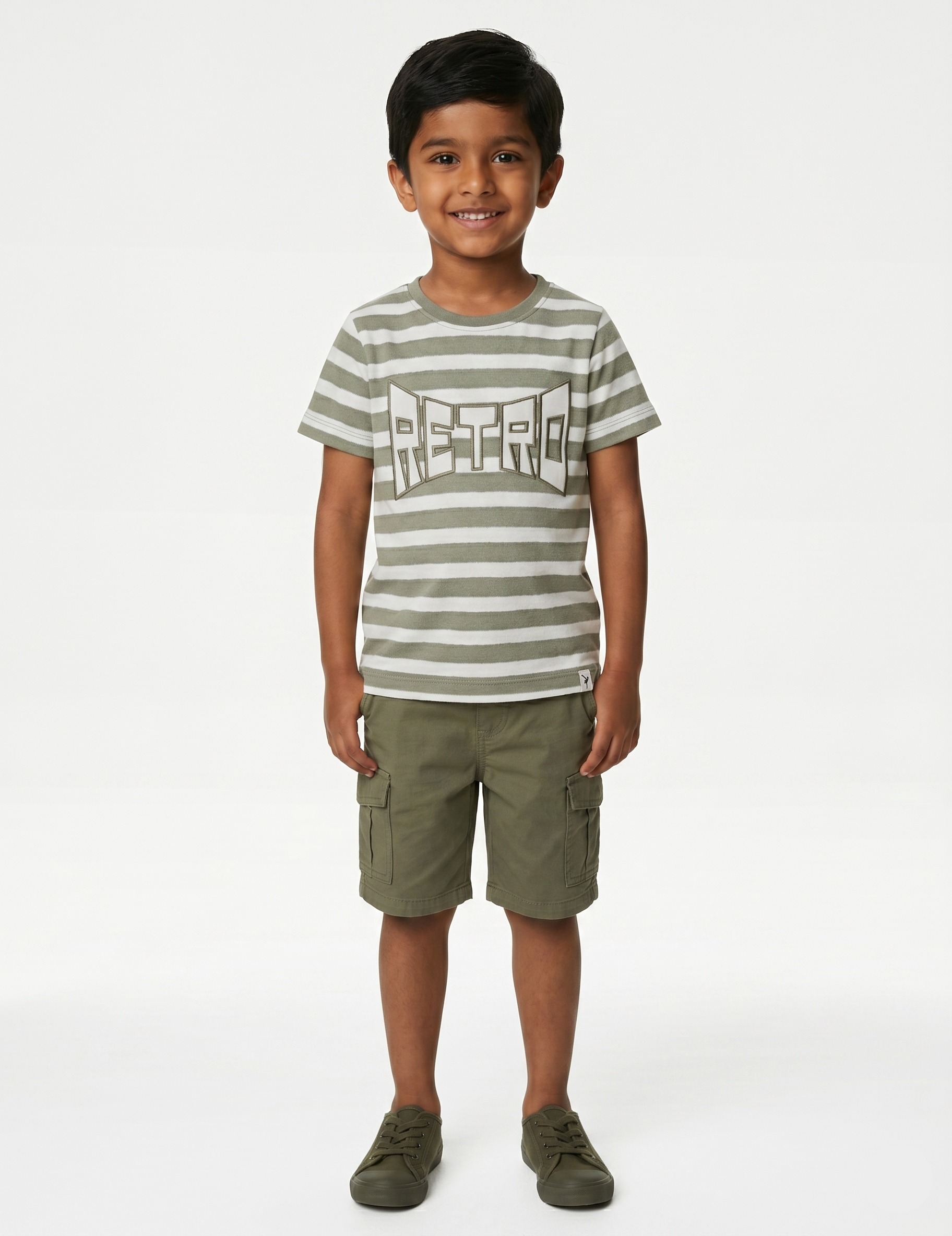 Sage Striped "RETRO" Graphic Tee for Kids