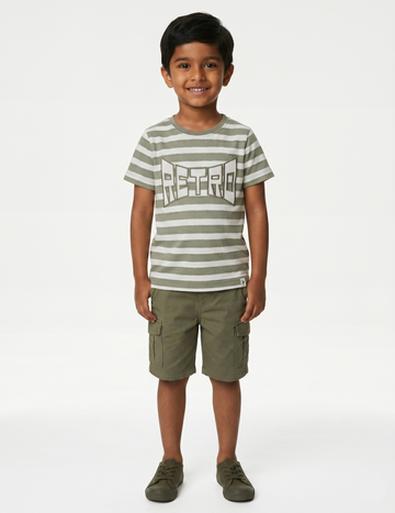 Sage Striped "RETRO" Graphic Tee for Kids
